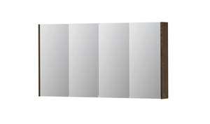 INK SPK2 spiegelkast met 4 dubbelzijdige spiegeldeuren, 4 verstelbare glazen planchetten, stopcontact en schakelaar 140 x 14 x 73 cm, massief eiken