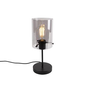 QAZQA Design tafellamp zwart met smoke glas op standaard - Dome
