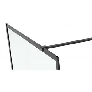 Van Rijn vaste wand 200 cm x 99-100 cm, 8 mm rookglas, inclusief stabilisatiestang en handdoekstang, wit aluminium profiel