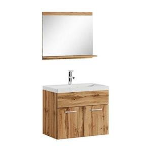 badplaats Badezimmer Badmöbel Set Montreal 02 60cm Waschbecken Eiche - Unterschrank Waschtisch Spiegel Möbel - Eiche