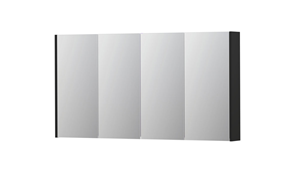 INK SPK2 spiegelkast met 4 dubbelzijdige spiegeldeuren, 4 verstelbare glazen planchetten, stopcontact en schakelaar 140 x 14 x 73 cm, mat zwart