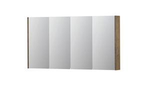 INK SPK2 spiegelkast met 4 dubbelzijdige spiegeldeuren, 4 verstelbare glazen planchetten, stopcontact en schakelaar 140 x 14 x 73 cm, naturel eiken