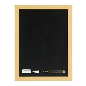 Securit Zwart krijtbord met teak houten rand x 60 cm inclusief stift -