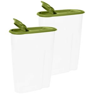 Excellent Houseware Voedselcontainer strooibus - 2x - groen - 2,2 liter - kunststof - 20 x 9,5 x 23,5 cm -