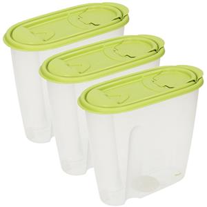 Excellent Houseware Voedselcontainer strooibus - 3x - groen - 1,5 liter - kunststof - 19,5 x 9,5 x 17 cm -