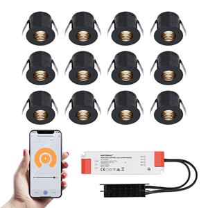 HOFTRONIC™ 12x Betty zwarte Smart LED Inbouwspots complete set - Wifi & Bluetooth - 12V - 3 Watt - 2700K warm wit