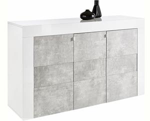 Pesaro Mobilia Dressoir Easy 138 cm breed - Hoogglans wit met grijs beton