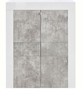Pesaro Mobilia Opbergkast Easy 125 cm hoog - Hoogglans wit met grijs beton