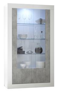 Pesaro Mobilia Vitrinekast Urbino 190 cm hoog in hoogglans wit met grijs beton