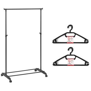 Kledingrek met kleding hangers - enkele stang - kunststof/metaal - zwart - 80 x x 160 cm -