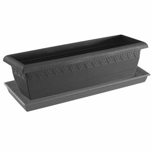 Hega Hogar 1x stuks antraciet grijze plantenbakken/bloembakken met onderschaal 60 x 20 x 16 cm -