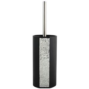 MSV Toiletborstel houder Luanda - kunststeen - zwart|zilver - 36 cm