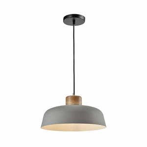 QUVIO Hanglamp Scandinavisch - Rond van metaal en hout - Diameter 30 cm - Grijs en bruin