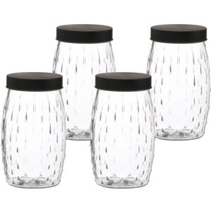 Urban Living Voorraadpot/bewaarpot Mora - 4x - 2L - glas - zwart - D13 x H22 cm -