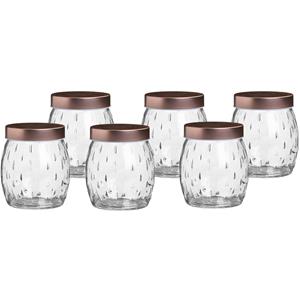 Urban Living Voorraadpot/bewaarpot Beau - 6x - 1L - glas - koperen deksel - D13 x H13 cm -