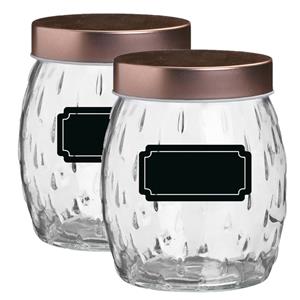 Urban Living Voorraadpot/bewaarpot Beau - 4x - 2L - glas - koperen deksel - incl. etiketten -