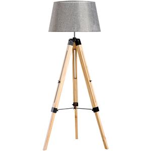 HOMdotCOM Staande vloerlamp met 3 poten hout grijs 65 x 65 x 99-143cm