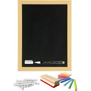 Securit Schoolbord/krijtbord 30 x cm met krijtjes wit en kleur -