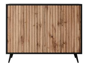 Selsey Bello - Sideboard mit Lamellenfronten - 104 cm - Schwarz / Wotaneiche