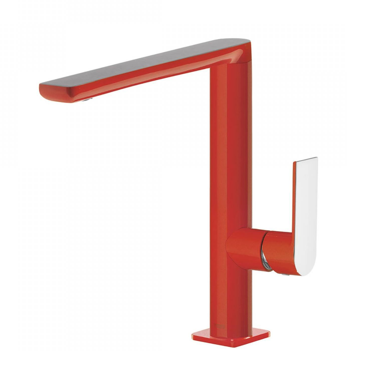 Wastafelmengkraan Tres Loft Colors 1-hendel Uitloop Recht 22 cm Rond Rood Chroom