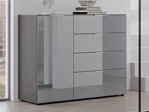 Mobistoxx Dressoir OAKLAIR 1 deur en 4 lades grafiet/hoogglans grijs