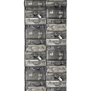 Esta Home ESTAhome behang vintage koffers zwart en grijs - 138216 - 53 cm x 10,0