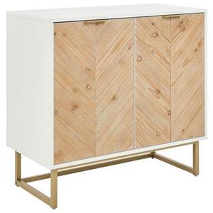 beliani Sideboard Weiß und helles Holz mdf Holzfurnier 2 Türen mit Einlegeböden Skandinavisches Schlafzimmer Aufbewahrungslösung - Weiß