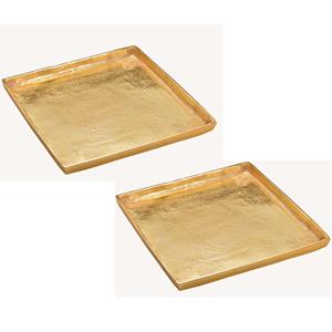2x stuks vierkante kaarsenborden/kaarsenplateaus goud van metaal 30 x 30 x 2 cm -