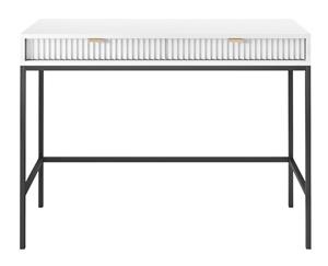 Vellore - Schminktisch Schreibtisch mit Schubladen, Weiß mit geriffelten Fronten und goldenen Metallbeinen, 104 cm breit - Weiß - Selsey