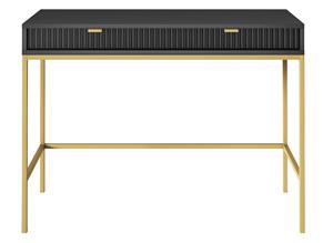 Vellore - Schminktisch Schreibtisch mit Schubladen, Schwarz mit geriffelten Fronten und schwarzen Metallbeinen, 104 cm breit - Selsey