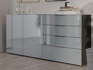 Mobistoxx Dressoir OAKLAIR 2 deuren en 4 lades grafiet/hoogglans grijs