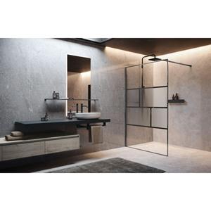 Novellini H art Inloopdouche - 140x200cm - Ribbelglas linea 1 - Black chrome shiny (gunmetal) harthc140-92l