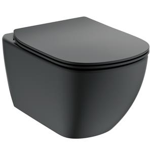 idealstandard Tesi Wand-WC spülrandlos AquaBlade-Technologie + Ultradünner WC-Deckel mit Fallbremse, Mattschwarz (T3546V3) - Ideal Standard