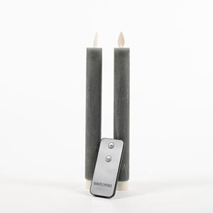 Anna's Collection 2Pcs Grey Rustic Wax Taper Candle 23Cm Moving Flame Rem - 
