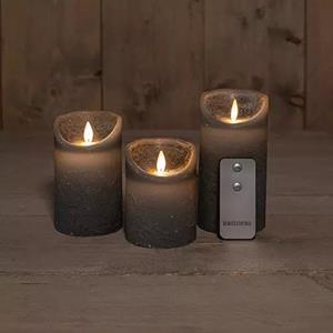 Anna's Collection 3Pcs Grey Rustic Wax Candle Moving Flame With Remote Co - 