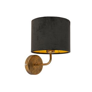 qazqa Vintage Wandlampe Gold mit schwarzem Veloursschirm - Matt - Schwarz