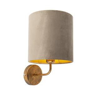 qazqa Vintage Wandlampe Gold mit taupefarbenem Veloursschirm - Matt - Taupe