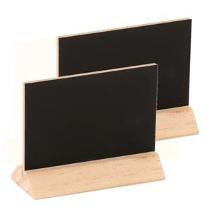 Merkloos Set van 4x stuks houten mini krijtbordjes/schrijfbordjes op voet 6 cm -