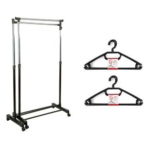 Kledingrek met kleding hangers - 2x enkele stang - kunststof/metaal - zwart - 162 x x 168 cm -
