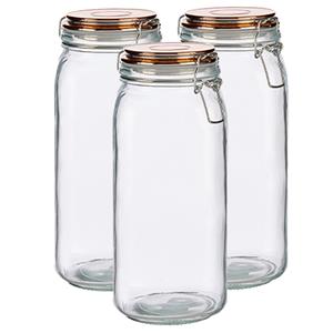 Vivalto Set van 3x stuks glazen luxe keuken voorraadpotten/voorraadbussen met klepdeksel koper 2100 ml -