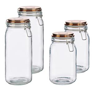 Vivalto Set van 4x stuks luxe keuken voorraadpotten met klepdeksel koper 1500 ml en 2100 ml -