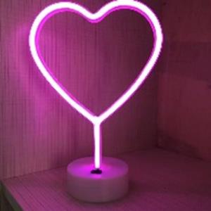 Groenovatie LED Neon Tafellamp Hart, Op Batterijen en USB, 20x10x29cm, Roze