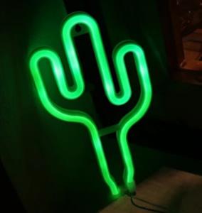 Groenovatie LED Neon Wandlamp Cactus, Op Batterijen en USB, 27x15x2cm, Groen