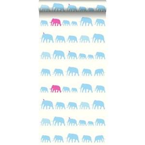 Esta Home ESTAhome behang olifanten turquoise en roze - 137329 - 53 cm x 10,05 m