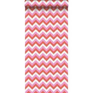 Esta Home ESTAhome behang zigzag motief koraalrood en roze - 138135 - 53 cm x 10