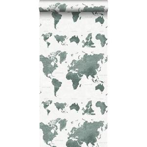 Esta Home ESTAhome behang vintage wereldkaarten vergrijsd groen - 138971 - 0,53