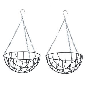 Nature 2x stuks hanging basket / plantenbak donkergroen met ketting 16 x 30 x 30 cm - metaal - bloemenmand -