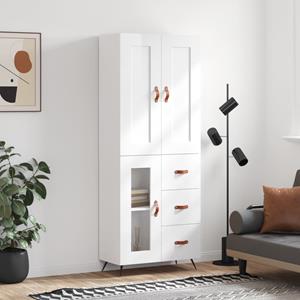 vidaXL Kleiderschrank Highboard Hochglanz-Weiß 69,5x34x180 cm Holzwerkstoff Glas Vitrine