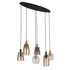 Divine 6-flammige Multi-Drop-Pendelleuchte aus schwarzem, farbigem Glas - Searchlight