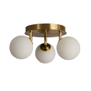 Searchlight 3-lichts plafondlamp Crosby goud met wit glas 96913-3GO